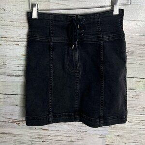 Free people denim mini skirt black lace up size  2